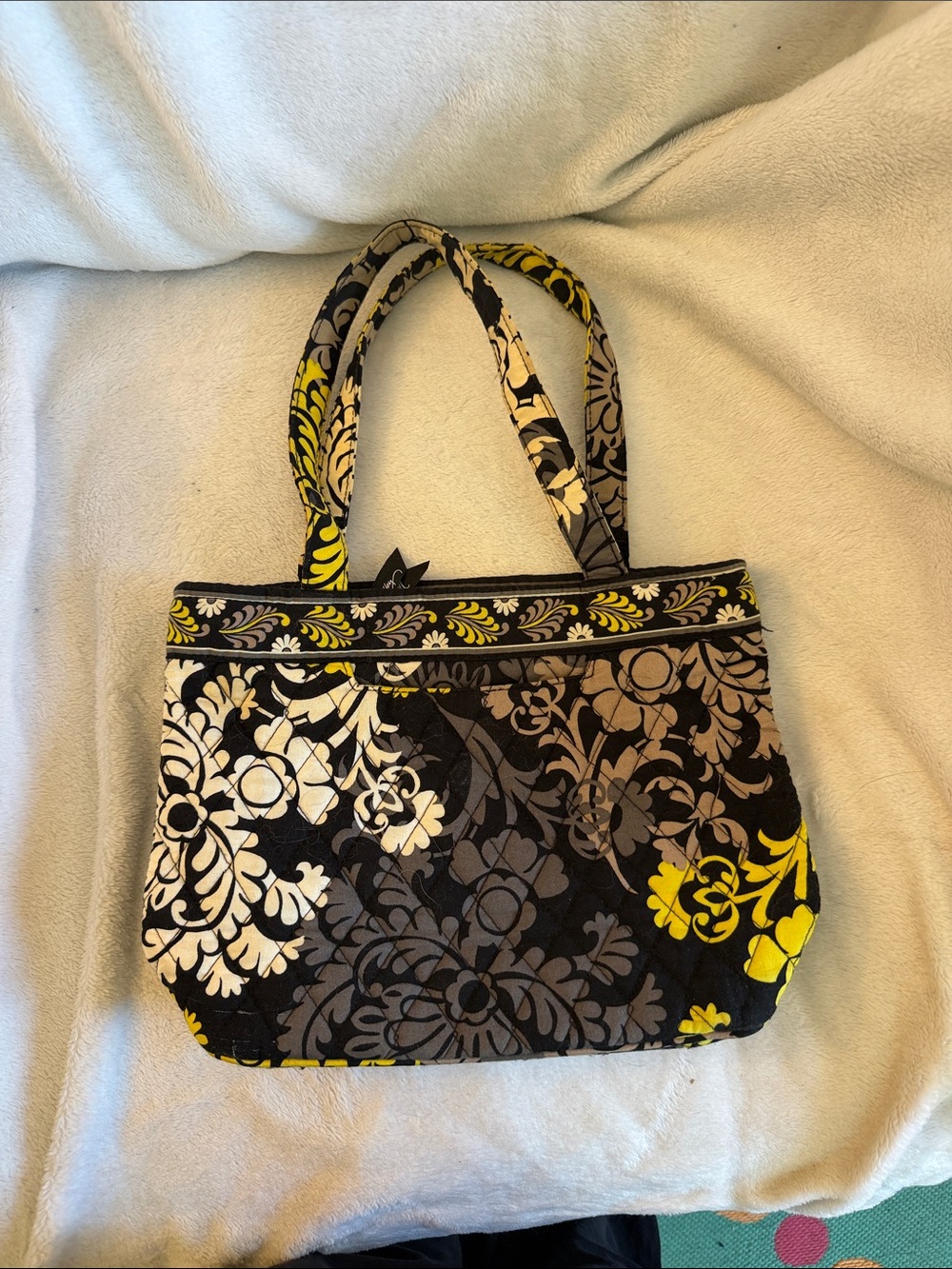 Vera Bradley Black, Gray & Yellow Quilted Floral Tote